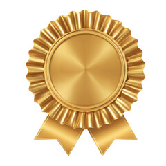 Realistic Gold Award Ribbon Badge with Blank Center, Premium Golden Excellence Medal Rosette for Certification and Achievement
