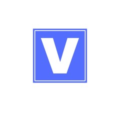 Letter  v isolated in blue square 