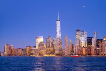 Manhattan skyscrapers across Hudson River in New York NYC.