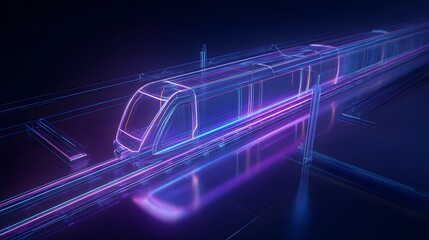 Futuristic train design showcases modern innovation along glowing rails a digital transportation concept