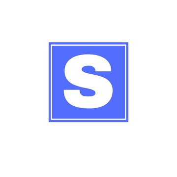 Letter s isolated in blue square 