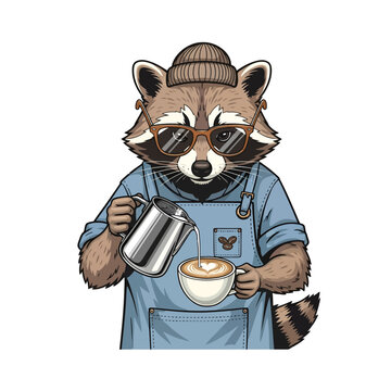 a bald araffe with glasses and a hat is holding a cup of coffee