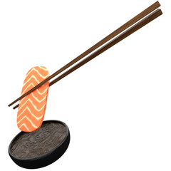 Soy Sauce and Sashimi 3D Illustration