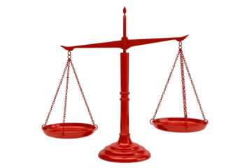 Red balance scale on white background isolated on transparent background