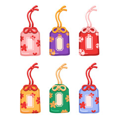 Japanese Lucky Charm Collection set Cartoon Illustration Vector