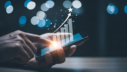 A person interacting with a smartphone in a modern technological environment