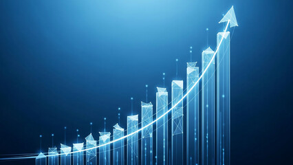 Abstract digital bar chart with upward arrow illustrating business growth and financial success