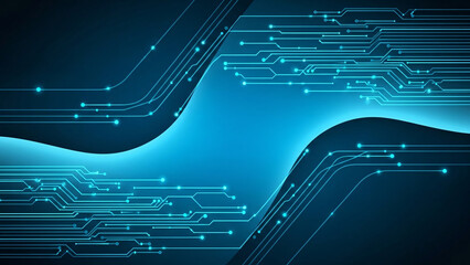 Abstract futuristic technological background featuring glowing circuit board pattern and digital data flow