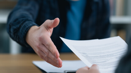 Obraz premium A gesture of offering a contract agreement to person in the close up photography