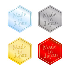 六角形フレームで表現したシンプルな「Made in Japan」エンブレムセット