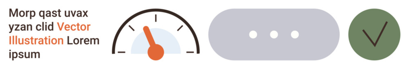 User interface design, progress tracking, performance metrics, data visualization, feedback systems, quality assurance. Speedometer, loading bar and checkmark icons. Progress tracking