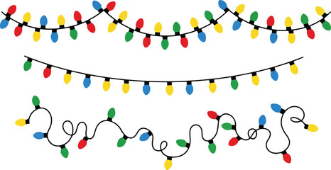 Christmas lights flat style vector set. eps