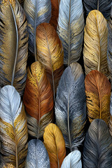 Vibrant Collection of Colorful Feathers Displayed Artfully