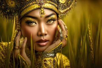 Regal Beauty in Golden Traditional Attire