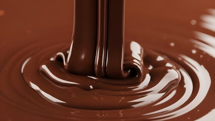 High-detail shot of liquid chocolate creating circular ripples, highlighting smooth motion, richness, and premium chocolate quality.