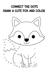 Connect the dots and color activity featuring an adorable baby fox for children