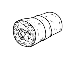 Artistic black and white illustration of a sushi roll cut open