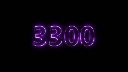Number 3300 neon bright purple color 4k illustration.