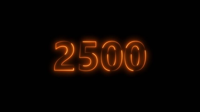 Number 2500 neon bright orange color 4k illustration.