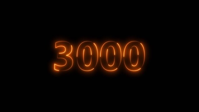Number 3000 neon bright purple color 4k illustration.