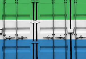 Shipping container with Sierra Leone national flag overlay