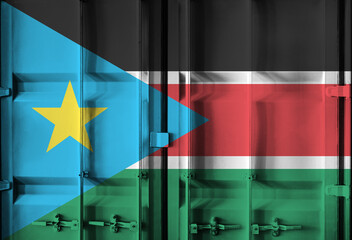 Shipping container with South Sudan national flag overlay