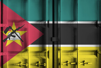 Shipping container with Mozambique national flag overlay