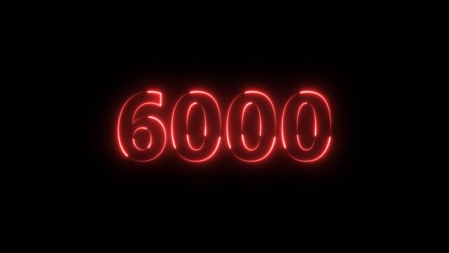 Number 6000 neon bright turquoise color 4k illustration.