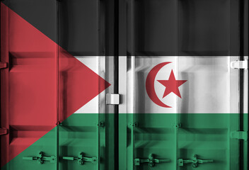 Shipping container with Western Sahara national flag overlay