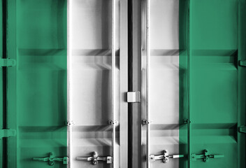 Shipping container with Nigeria national flag overlay