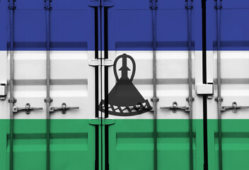 Shipping container with Lesotho national flag overlay