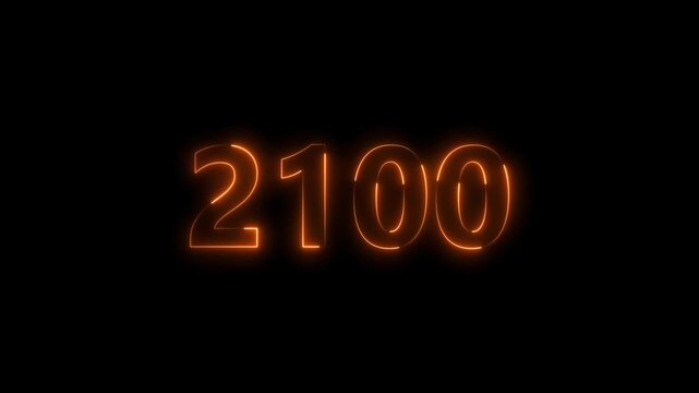 Number 2100 neon bright orange color animation 4k video.