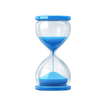 3D hourglass with blue flowing sand representing time passing and deadlines isolated on transparent background