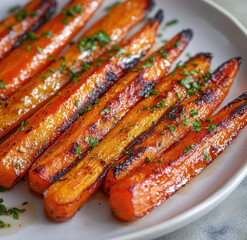 Tallow-Roasted Carrots With Fresh Herb Garnish Served On White Plate
