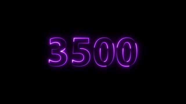 Number 3500 neon bright purple color animation 4k video.