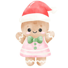 Cute Gingerbread Girl with Santa Hat Illustration
