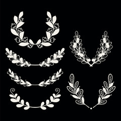 Collection of circular laurel wreath, Emblem floral Greek branch of oak leaves