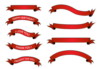 赤いクラシックなリボンのイラストセット メッセージ入り