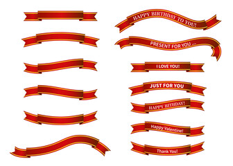 赤と金色のグラデーションのリボンのイラストセット