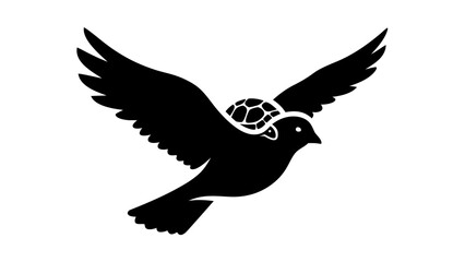 Obraz premium A black silhouette vector illustration depicts a wild eagle in flight with powerful wings spread, symbolizing a majestic bird of prey in nature