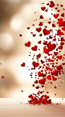 Love in motion red hearts falling romantic background graphic art abstract design heartwarming concept