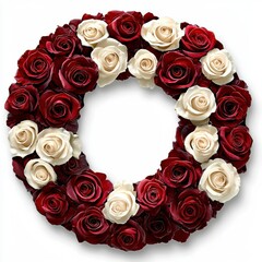 Beautiful floral wreath of red and white roses home decor indoor setting close-up view aesthetic design for celebrations