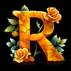 Floral letter r design creative inspiration digital art elegant setting close-up view nature concept