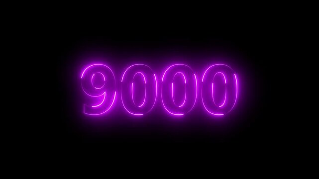 Number 9000 neon bright magenta color animation 4k video.
