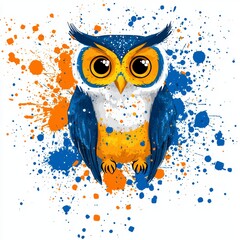 Creative owl illustration studio setting digital art vibrant colors close-up view whimsical concept