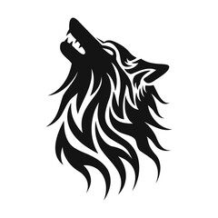 Flame Fur Howling Wolf. Tribal Style Howling And Snarling Animal Emblem.