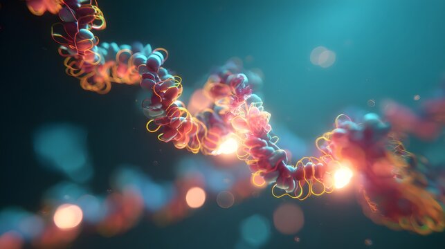 Molecular Life Unveiled Protein Synthesis Within a Cellular Realm of Glowing Innovation - Powered by Adobe