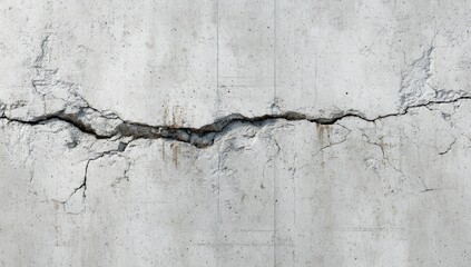 Cracked, textured concrete wall with horizontal fault lines and spalled sections