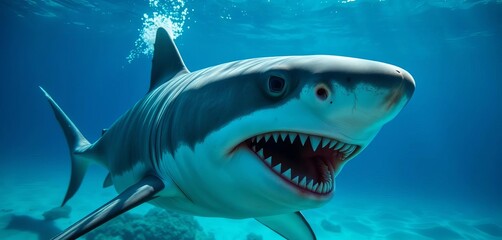 Apex predator, massive great white shark underwater hunting, predator, marine