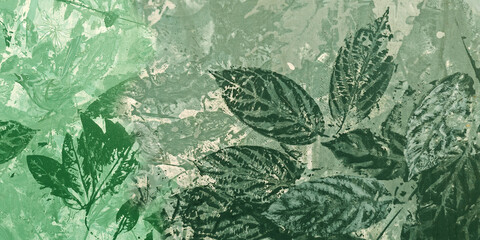 A natural, artistic green leaf pattern art painting on a canvas surface wallpaper background.